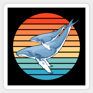 Humpback Whales Retro Sunset Sticker